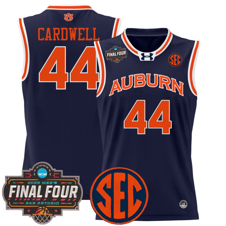 Men Auburn Tigers #44 Cardwell blue  2025 Final Four Patch Lightweight  NCAA Jersey